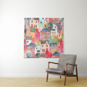 Abstract seamless pattern with houses. Watercolor Wandkleed (In situ)