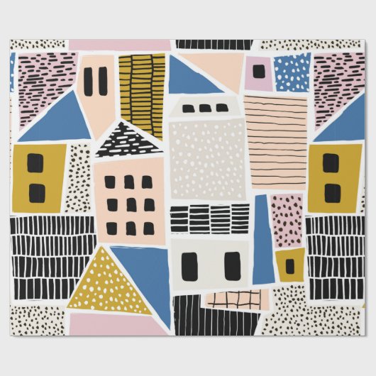 Abstract seamless pattern with houses with hand dr cadeaupapier (Vlak)