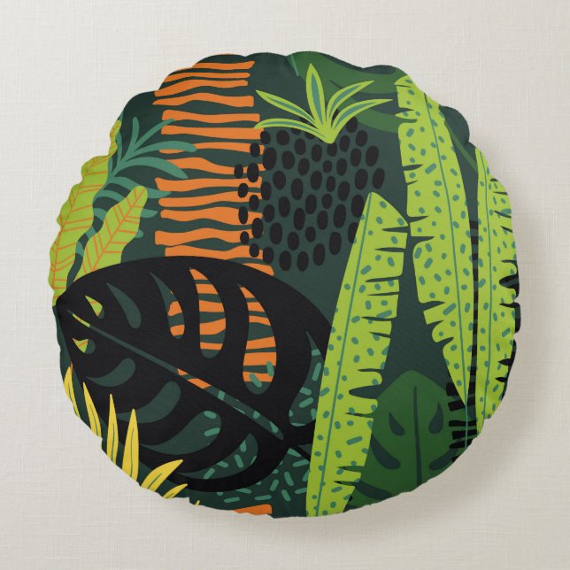 Abstract seamless pattern with tropical leaves. Ha Rond Kussen (Voorkant)