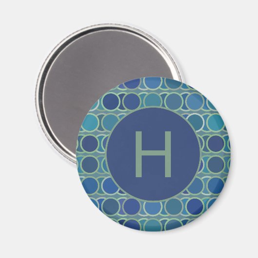 Abstract Shades of Blue Circle Pattern Monogram Magneet (Voorkant / Achterkant)