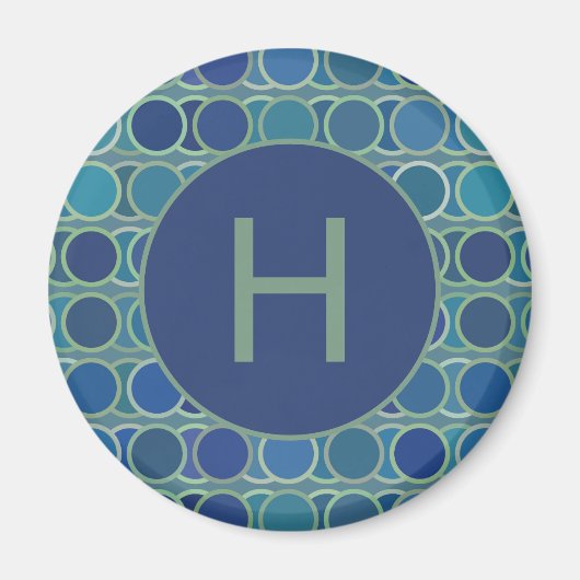 Abstract Shades of Blue Circle Pattern Monogram Magneet (Voorkant)