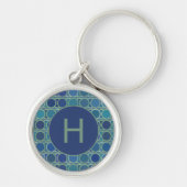 Abstract Shades of Blue Circle Pattern Monogram Sleutelhanger (Voorkant)