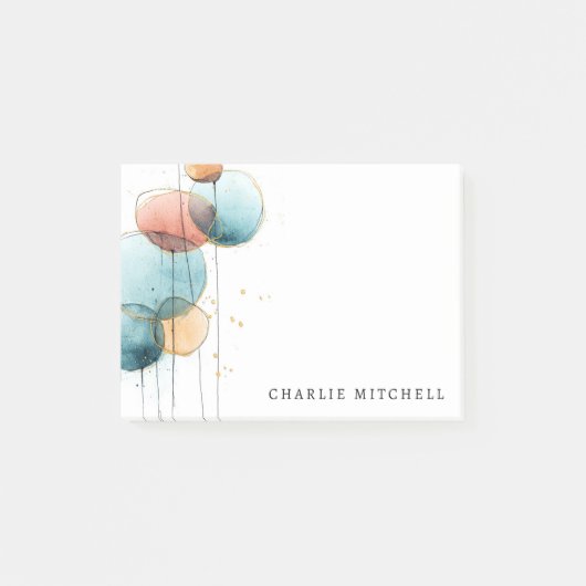 Abstract shapes and lines blue pink terracotta post-it® notes (Voorkant)