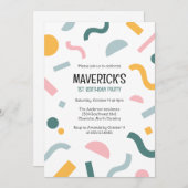 Abstract shapes baby first birthday invitation kaart (Voorkant / Achterkant)