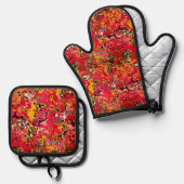 Abstract Shapes in Red Ovenwant & Pannenlap Set (Voorkant / Achterkant)