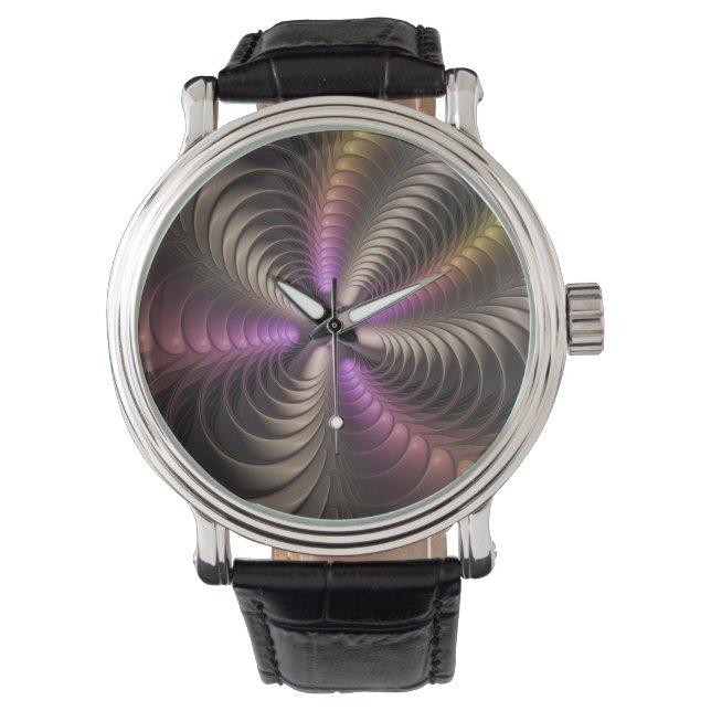Abstract Shiny Trippy Colorful 3D Fractal Art Horloge (Voorkant)