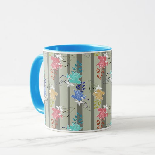 Abstract sier- ornament decoratief retro gestreept mok (Voorkant links)