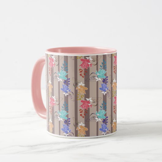 Abstract sier- ornament decoratief retro gestreept mok (Voorkant links)
