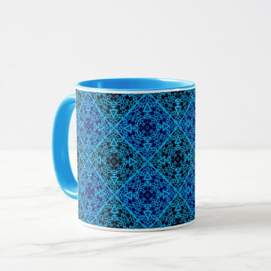 Abstract sierdecoratief decor blauw zwart of mok (Voorkant links)