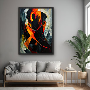 Abstract silhouet in vurige rode en zwarte kunst perfect poster