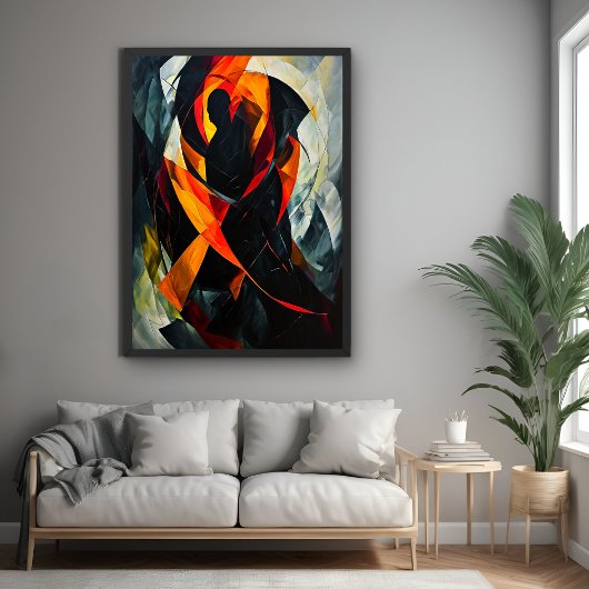 Abstract silhouet in vurige rode en zwarte kunst perfect poster