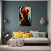 Abstract silhouet in vurige rode en zwarte kunst perfect poster