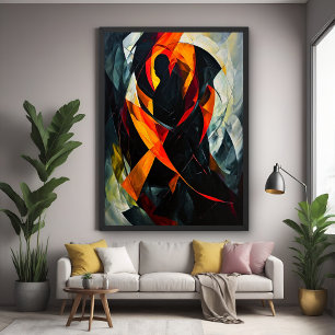 Abstract silhouet in vurige rode en zwarte kunst poster