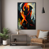 Abstract silhouet in vurige rode en zwarte kunst poster