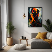 Abstract silhouet in vurige rode en zwarte kunst poster