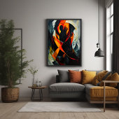 Abstract silhouet in vurige rode en zwarte kunst poster