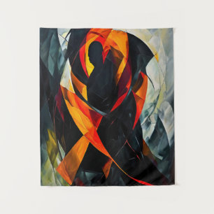 Abstract silhouet in vurige rode en zwarte kunst wandkleed