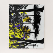 Abstract silhouet zwart wit en geel boom legpuzzel (Verticaal)