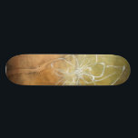 Abstract Silhouette schilderen op Tan-achtergrond Persoonlijk Skateboard<br><div class="desc">De achtergrond van dit Jennifer Goldberger schilderij ziet eruit als een tafel met een verstek erin. Er is ook een abstract silhouet van een bloem gemaakt in witte verf,  die nauwelijks de bruine achtergrond overtreft.</div>