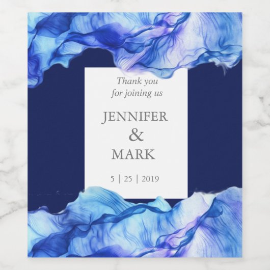 Abstract Silk Blue bruiloft wijn label Wijn Etiket (Enkel label)