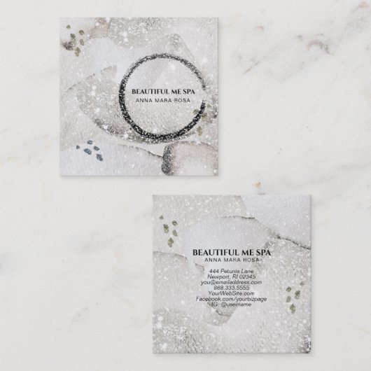 *~* Abstract Silver Black Glitter Visitekaartje (Voorkant / Achterkant)