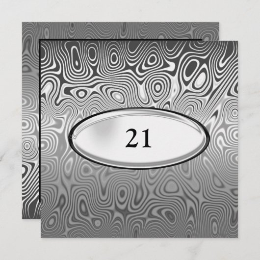 Abstract Silver Metal Black 21st Birthday Male Kaart (Voorkant / Achterkant)