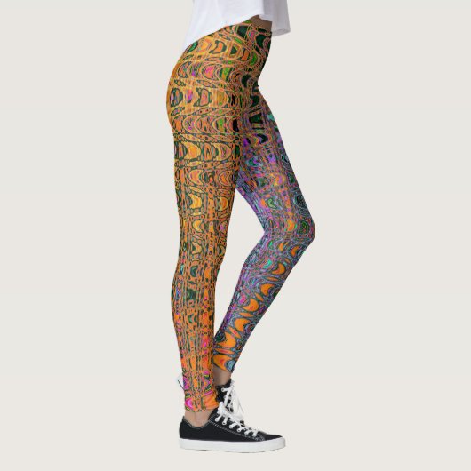 Abstract Sinaasappel en Aqua Retro Boomerang Waves Leggings (Rechts)