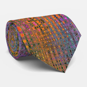 Abstract Sinaasappel en Aqua Retro Boomerang Waves Stropdas