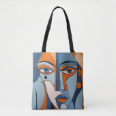 Abstract Sinaasappel en Blue Face Art Tote Bag (Voorkant)