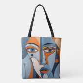 Abstract Sinaasappel en Blue Face Art Tote Bag (Achterkant)