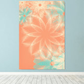 Abstract Sinaasappel koraal Blauwgroen bloemontwer Canvas Afdruk (Insitu (Houten vloer))