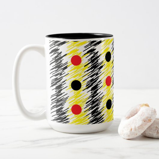 Abstract slibble poka Dot Pattern Tweekleurige Koffiemok (Met donut)
