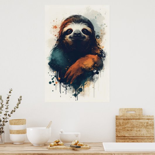 Abstract Sloth Wall Art – Relaxed Animal Poster (Keuken)