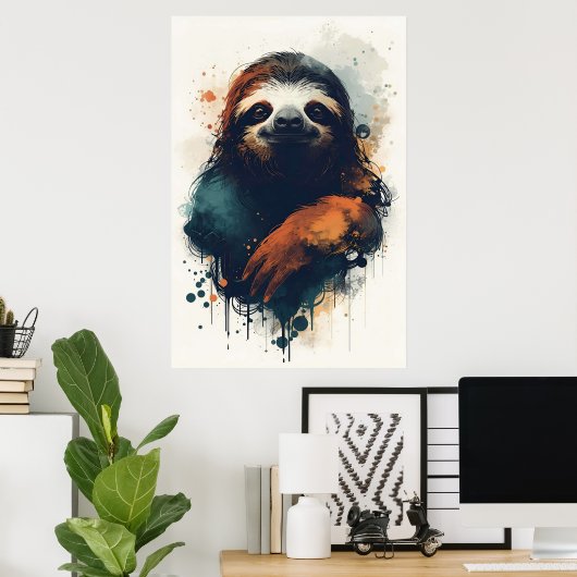 Abstract Sloth Wall Art – Relaxed Animal Poster (Thuiskantoor)