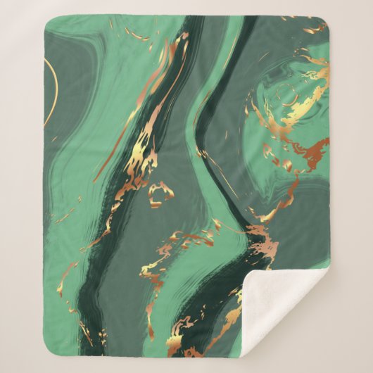 Abstract Smaragd- en Goudbladpatroon Sherpa Deken (Voorkant)