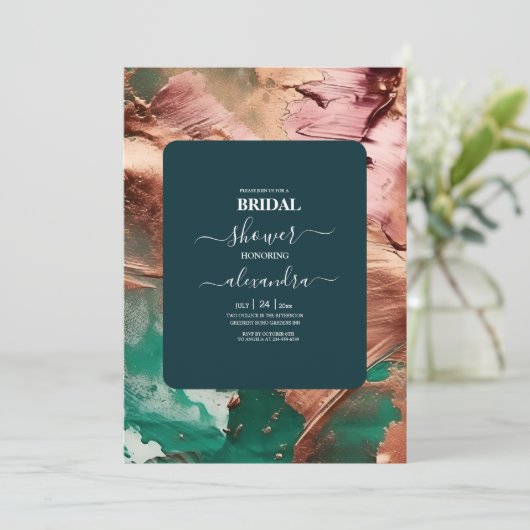 Abstract smaragdgroen roos gouden bruid kaart (Staand voorkant)