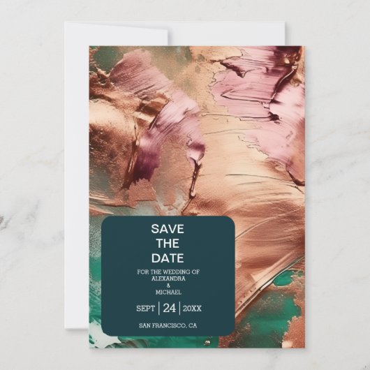 Abstract smaragdgroen roos gouden bruiloft save the date (Voorkant)