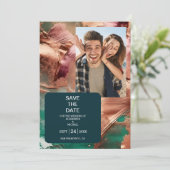 Abstract smaragdgroen roos gouden bruiloft save the date (Staand voorkant)