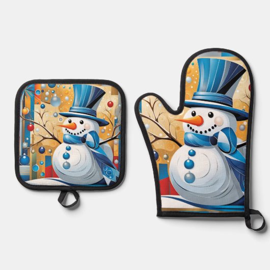 Abstract Snowman Ovenwant & Pannenlap Set (Voorkant)