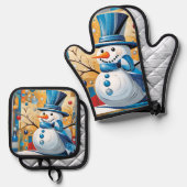 Abstract Snowman Ovenwant & Pannenlap Set (Voorkant / Achterkant)