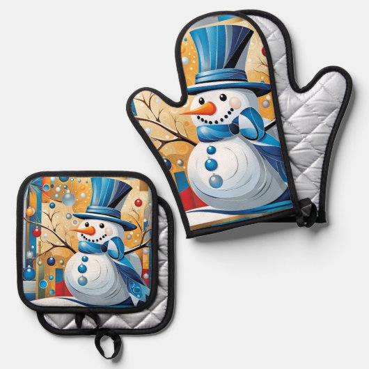 Abstract Snowman Ovenwant & Pannenlap Set (Voorkant / Achterkant)