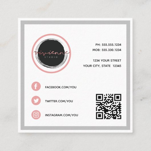 Abstract Sociale Media Geometrisch Roze en Grijs Vierkante Visitekaartje (Achterkant)