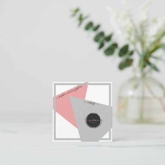 Abstract Sociale Media Geometrisch Roze en Grijs Vierkante Visitekaartje (Staand voorkant)