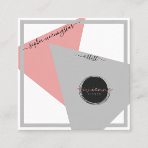 Abstract Sociale Media Geometrisch Roze en Grijs Vierkante Visitekaartje