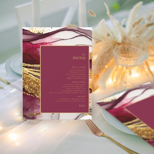 Abstract Sparkling Bruiloft Menu Wijn Rood ID1018