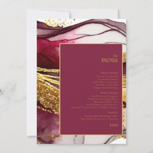 Abstract Sparkling Bruiloft Menu Wijn Rood ID1018 (Voorkant)