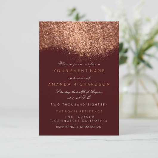 Abstract Sparkly Glitter Copper Roos Gold Burgundy Kaart (Staand voorkant)