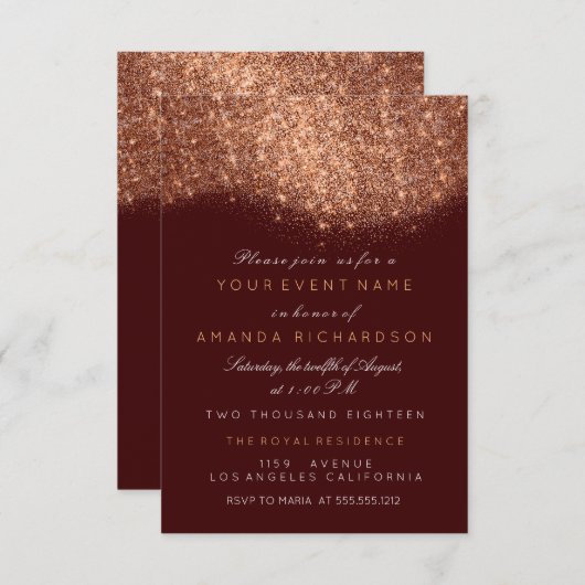 Abstract Sparkly Glitter Copper Roos Gold Burgundy Kaart (Voorkant / Achterkant)