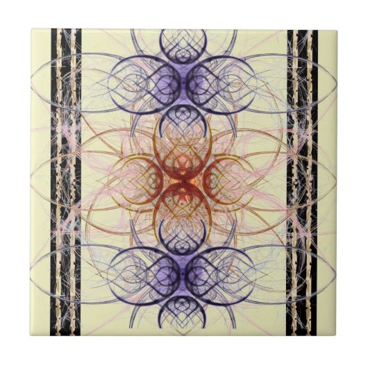 Abstract spidervormig patroon in paars en rood tegeltje (Voorkant)