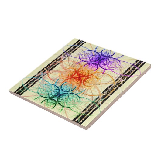 Abstract spidervormig patroon in paars en rood tegeltje (Zijkant)